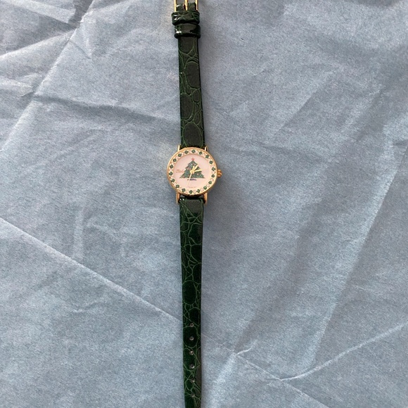 Vintage Pearl Quartz Leather & Crystal Christmas Tree Watch main image 12